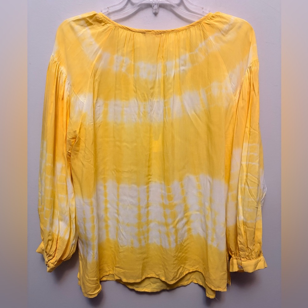 ESQUALO Viscose Yellow Tie-Dye Balloon Sleeve Boho Blouse - Picture 10 of 10